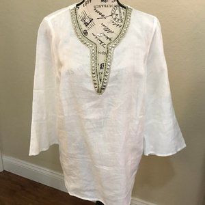 J.Jill Linen White Shirt with Colored Stones NWT